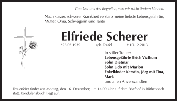 Traueranzeige von Elfriede Scherer von Pegnitz-Zeitung